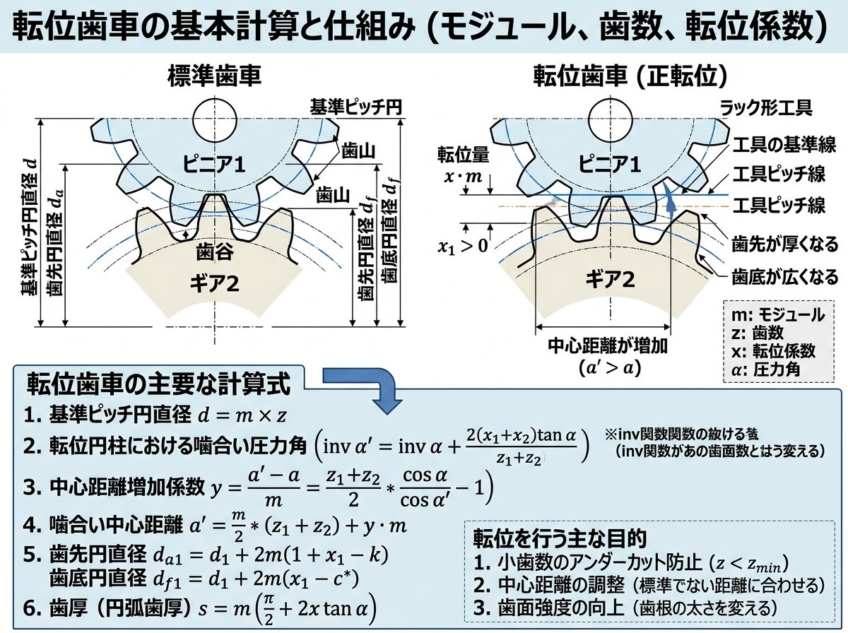 転位歯車 計算 モジュール 歯数 基本式