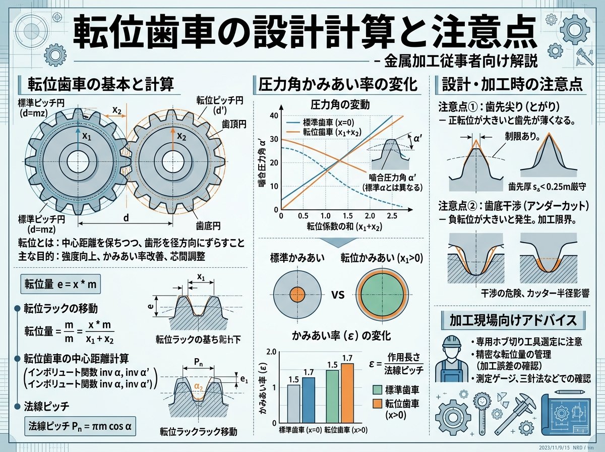転位歯車 計算 圧力角 かみあい率 注意点