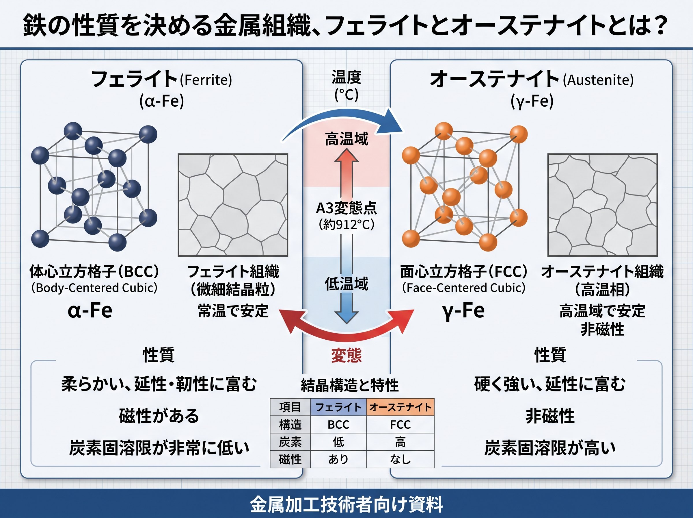 鉄の性質を決める金属組織、フェライトとオーステナイトとは？
