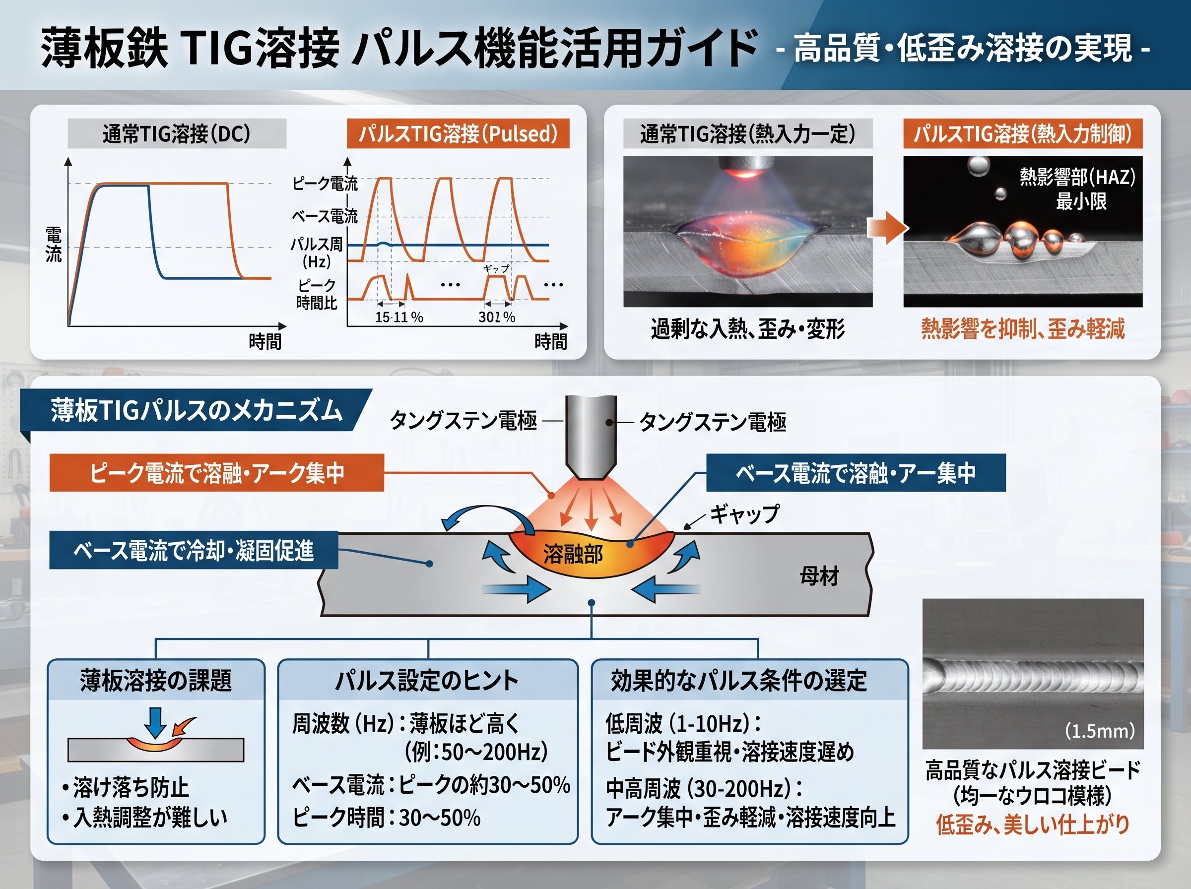 tig溶接で鉄の薄板を扱うときのパルス機能活用法