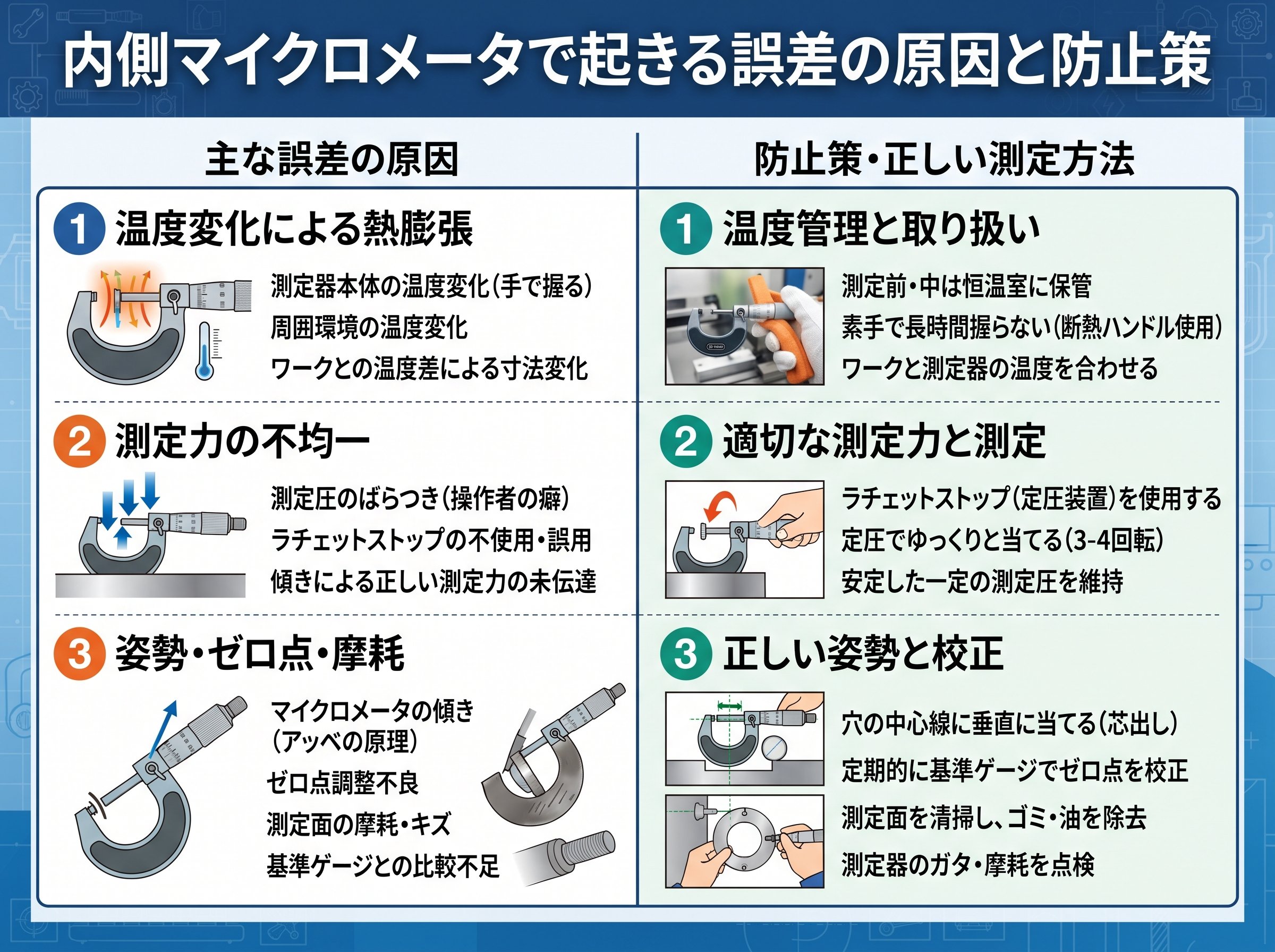 内側マイクロメータで起きる誤差の原因と防止策