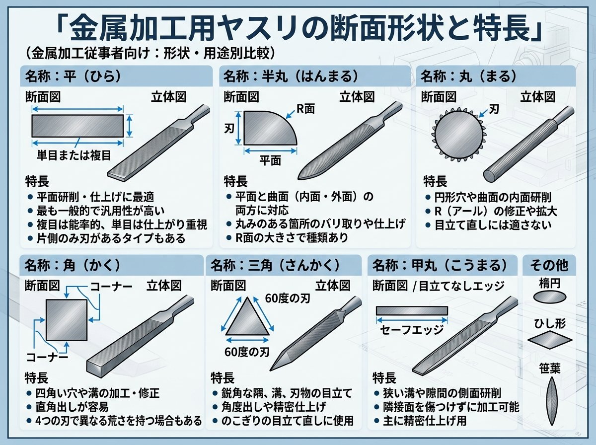 ヤスリの断面形状と特長