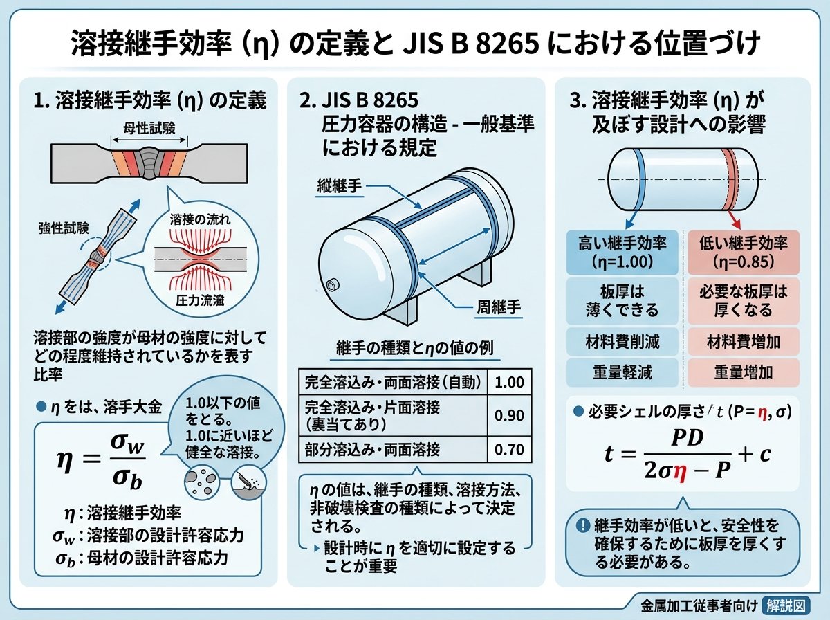 溶接継手効率（η）の定義とJIS B 8265における位置づけ