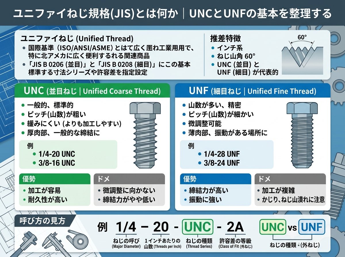 ユニファイねじ規格JISとは何か|UNCとUNFの基本を整理する