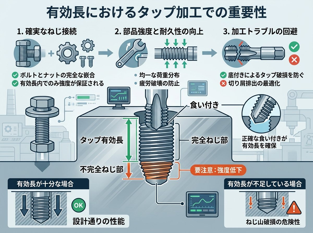 有効長におけるタップ加工での重要性