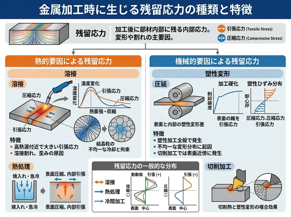 金属加工時に生じる残留応力の種類と特徴